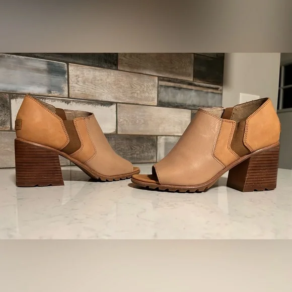 Sorel Nadia Leather Peep Toe Block Heel Ankle Bootie Sandals - Picture 6 of 13